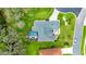 Aerial view showcasing a backyard pool, patio area and lush backyard at 5121 Aurora Dr, Leesburg, FL 34748