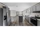 Kitchen with stainless steel appliances and gray cabinets at 147 Woodstork Way, Frostproof, FL 33843