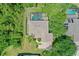 Aerial shot of a home with a pool and screened lanai, surrounded by lush greenery and trees at 3430 Turningwind Ln, Winter Garden, FL 34787