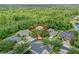 Aerial view of single-Gathering house with a pond view surrounded by neighborhood with lush, mature landscaping at 3430 Turningwind Ln, Winter Garden, FL 34787