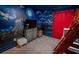 The bedroom has a bunk bed and mural of a castle, with red curtains at 4836 Romeo Cir, Kissimmee, FL 34746