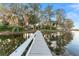 Wooden dock extends over calm waters surrounded by mature trees with Spanish moss at 16011 Acorn Cir, Tavares, FL 32778