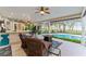 Enjoy outdoor living with a firepit and seating area overlooking the pool and landscaped backyard at 16011 Acorn Cir, Tavares, FL 32778