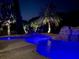 Backyard swimming pool with night lighting, a waterfall feature, and lush landscaping at 16620 Caravaggio Loop, Montverde, FL 34756