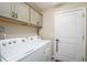 Functional laundry room with modern appliances and overhead cabinets at 2124 Biller Cir, The Villages, FL 32163