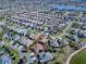 Aerial shot of a home with a nearby lake in a neighborhood with mature landscaping and serene ambiance at 3142 Islawild Way, The Villages, FL 32163