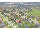 Panoramic aerial view of a community with a beautiful home, mature trees, and green spaces at 3435 Tumbling River Dr, Clermont, FL 34711