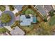 Aerial shot showcasing a home with a pool and a well-maintained yard at 589 Society Hill Cir, The Villages, FL 32162