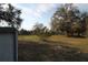 Large, well-maintained backyard featuring mature trees, open space, and a storage shed at 11740 E Highway 25, Ocklawaha, FL 32179