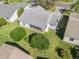 Aerial view of a well-maintained single-Gathering home with a screened in porch and a lush green lawn at 17442 Se 79Th Lovewood Ave, The Villages, FL 32162