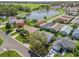 Scenic aerial view of homes in a neighborhood around a tranquil pond and lush green spaces at 17442 Se 79Th Lovewood Ave, The Villages, FL 32162