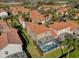 Bird's eye view of the property, featuring a tile roof and screened-in pool at 231 Brunello Dr, Davenport, FL 33897