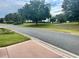 Scenic street view of the neighborhood, lined with mature trees, a gazebo, and lush greenery at 2427 Tamarind Grove Run, The Villages, FL 32162