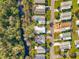 Aerial view of waterfront homes with private docks, showcasing the neighborhood's access to the canal at 3221 Myakka River Rd, Tavares, FL 32778