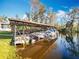 A view of the boat dock, where covered boat slips are available, with a blue sky overhead at 3221 Myakka River Rd, Tavares, FL 32778