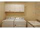 Well-equipped laundry room features washer, dryer, utility sink, storage cabinets, and wire shelving at 3290 Sennett Cir, Oxford, FL 34484