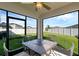 Screened patio area with a modern table and seating overlooking the backyard at 3935 Fescue St, Clermont, FL 34714