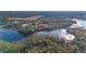 Gorgeous aerial view showcasing the property's lakefront location surrounded by forest at 39615 Forest Dr, Eustis, FL 32736