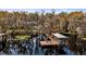 Private boat dock with chairs offers serene waterfront access, surrounded by the natural beauty of the lake and trees at 12117 Cypress Ln, Clermont, FL 34711