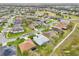 An elevated aerial view features the single story home, the surrounding community, and a local golf course at 26821 Augusta Springs Cir, Leesburg, FL 34748