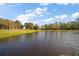 Scenic view of a tranquil pond surrounded by lush greenery and a vibrant blue sky with fluffy clouds at 509 Grand Vista Trl, Leesburg, FL 34748