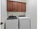 Laundry room with washer, dryer and built-in cabinets for storage at 569 Bellflower Way, Clermont, FL 34715