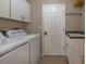 Laundry room with modern washer and dryer, storage cabinets, and sink at 5824 Blue Savannah Dr, Leesburg, FL 34748