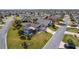 An aerial view displays a beautiful home with a screened-in pool, nestled within a well-maintained neighborhood at 592 Netherwood Pl, The Villages, FL 32163