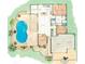 Detailed floor plan featuring a pool, lanai, living area, kitchen, Primary suite, and garage with golf cart parking at 592 Netherwood Pl, The Villages, FL 32163