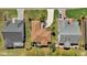 Birds eye view of homes and manicured lawns with patios and driveways in a residential neighborhood at 1029 Soledad Way, The Villages, FL 32159