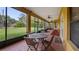 Covered patio with a table and chairs, offering a serene view of the backyard at 12127 Cypress Landing Ave, Clermont, FL 34711