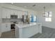 Modern kitchen featuring stainless steel appliances, gray backsplash, ample cabinet space, and a large island at 1307 E Harding St, Orlando, FL 32806