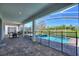 Covered patio with outdoor dining area, providing a relaxing view of the pool and backyard space at 1524 Flange Dr, Davenport, FL 33896