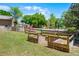 Backyard featuring raised garden beds and a wooden fence, perfect for gardening and outdoor enjoyment at 16017 Harbar Oaks Dr, Montverde, FL 34756