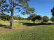 Picturesque golf course view with lush green grass, mature trees, and a clear blue sky on a sunny day at 1970 Farmington Ct, Clermont, FL 34711