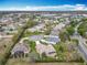 Aerial view of a well-maintained neighborhood with lush landscaping and tranquil lakes at 24002 Robinwood St, Leesburg, FL 34748