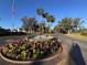 Manicured community entrance with a fountain, colorful flowers, and a view down the street at 25527 Oak Aly, Leesburg, FL 34748