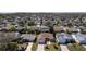 Scenic aerial neighborhood view of the cozy house with a well-maintained lawn at 314 Olanta Dr, The Villages, FL 32162