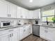 Modern kitchen featuring all white cabinetry, stainless steel appliances, granite counters and subway tile at 4857 Se 137Th Pl, Summerfield, FL 34491