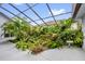 Enclosed patio featuring tropical landscaping and a tranquil waterfall feature at 11396 Se 178Th Pl, Summerfield, FL 34491