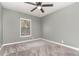 Bedroom featuring plush gray carpet, soft gray walls, ceiling fan and window letting in natural light at 1638 Leesburg Blvd, Fruitland Park, FL 34731