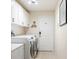 Convenient laundry room with white cabinets and modern washer and dryer at 1792 Presidio Dr, Clermont, FL 34711