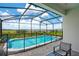 View of a private screened-in pool with views of the green space beyond the back yard at 2116 Lelani Cir, Davenport, FL 33897