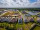 Aerial of residential area with swimming pool and lush landscaping in backyard at 2174 Wallingford Loop, Mount Dora, FL 32757