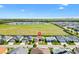 Aerial view of a neighborhood showcasing neat rows of homes bordering a green space at 2188 Gordon Path, The Villages, FL 32163