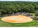 Aerial view of a pristine baseball field surrounded by lush green grass and mature trees providing shade at 26800 Racquet Cir, Leesburg, FL 34748