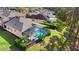 Aerial view of backyard, showcasing a screened-in pool and meticulous landscaping at 306 Orista Dr, Davenport, FL 33897