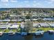 Waterfront community aerial view featuring canals, private docks, and well-maintained single Gathering homes at 710 Dolphin Dr, Tavares, FL 32778