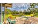 Patio featuring outdoor seating with a pond and nature views at 710 Dolphin Dr, Tavares, FL 32778