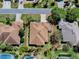 Aerial view of a home with a beautiful backyard, lawn, and mature landscaping at 1239 Russell Loop, The Villages, FL 32162